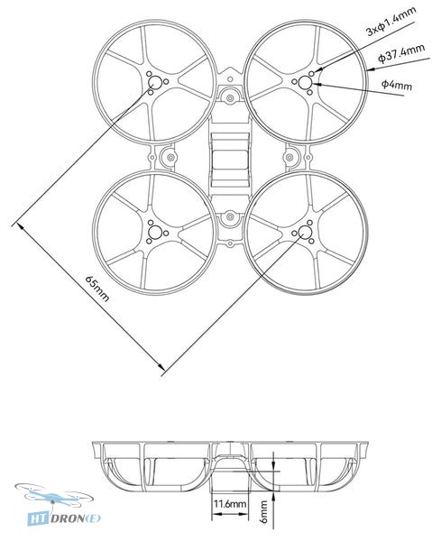 Close-up view of BETAFPV Meteor65 Pro Blue FPV frame - available at HTDRONE shop, attractive price